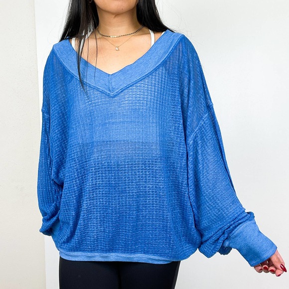 Free People Tops - Free People Size S Southside Thermal Top Oversized Sheer Shirt Blue